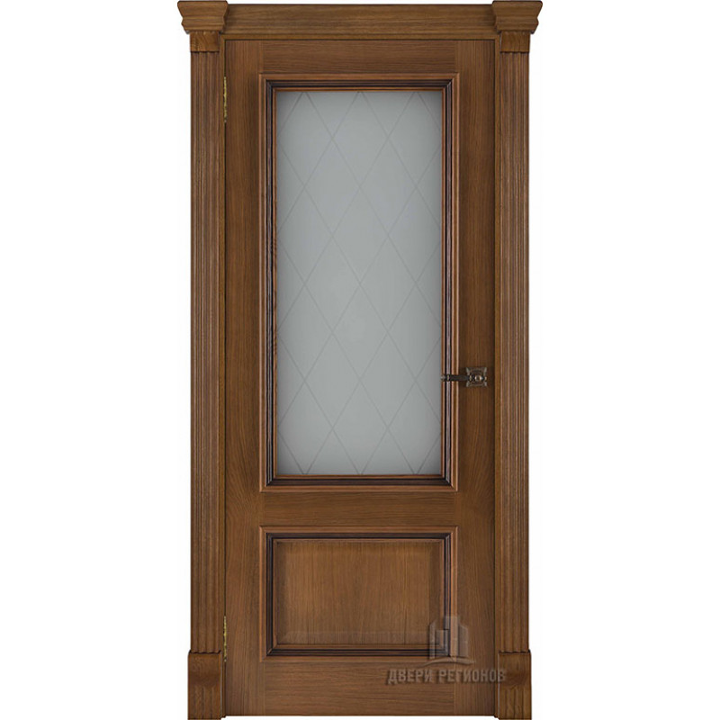 Дверь межкомнатная Корсика Квадро (широкий фигурный багет) дуб patina antico остекленная