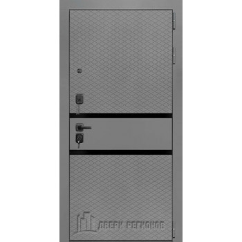 Дверь входная Президент Тренд Титан, цвет силк титан + черный пластик, панель - trend цвет grigio (ral 7015)